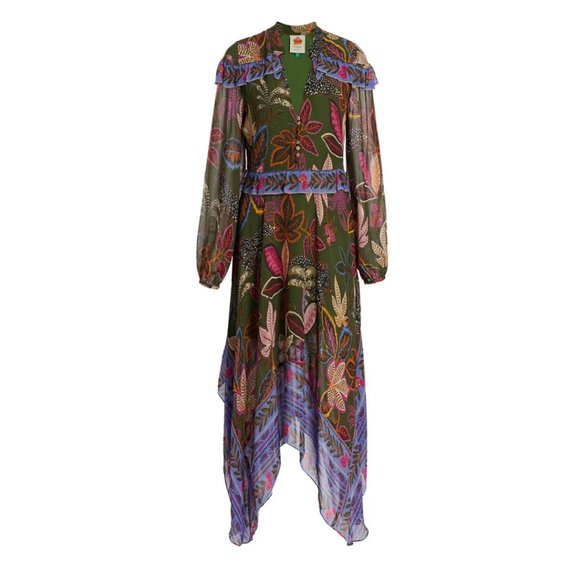 Farm Rio Wild Jungle Handkerchief Midi-Dress XS - Picture 3 of 5